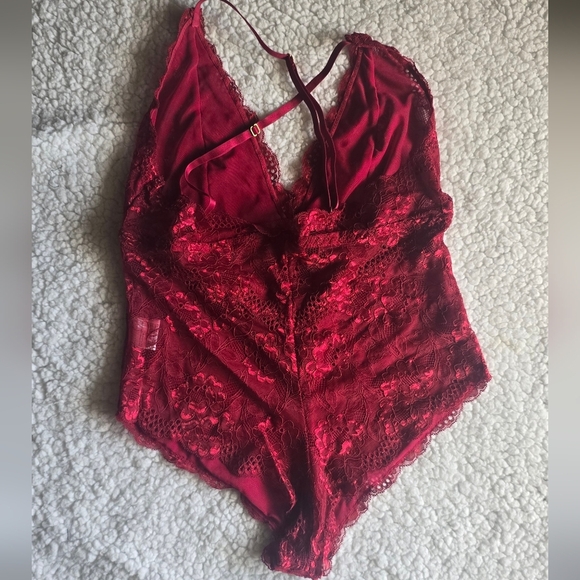 Deep Red Lace Bodysuit Lingerie - Picture 3 of 11